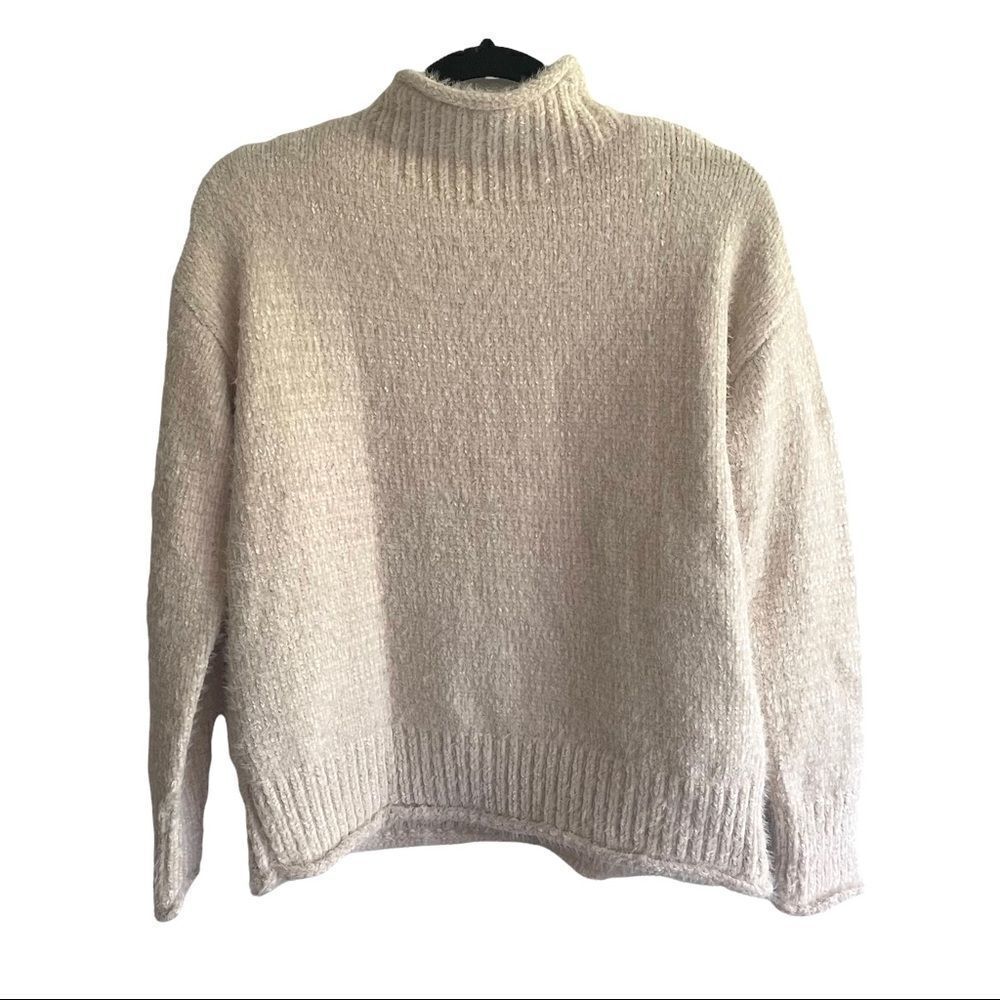 RACHEL ZOE Cream Chenille Mock Cowl Neck Long Sleeve Sweater Roll Hem XS